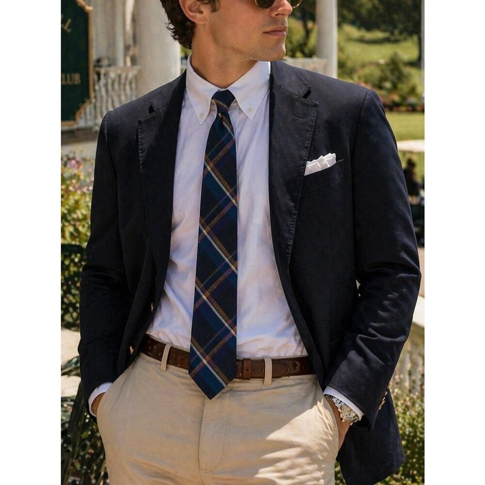 Club Room Navy Plaid Tie NWT Coastal Preppy Wedding Guest Country Club Classic
